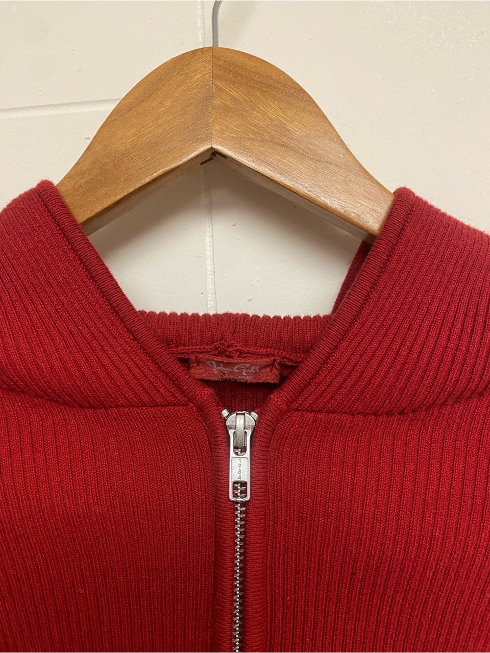 Red Ribbed Zip-Up Hooded Sweater - Picture 2 of 5